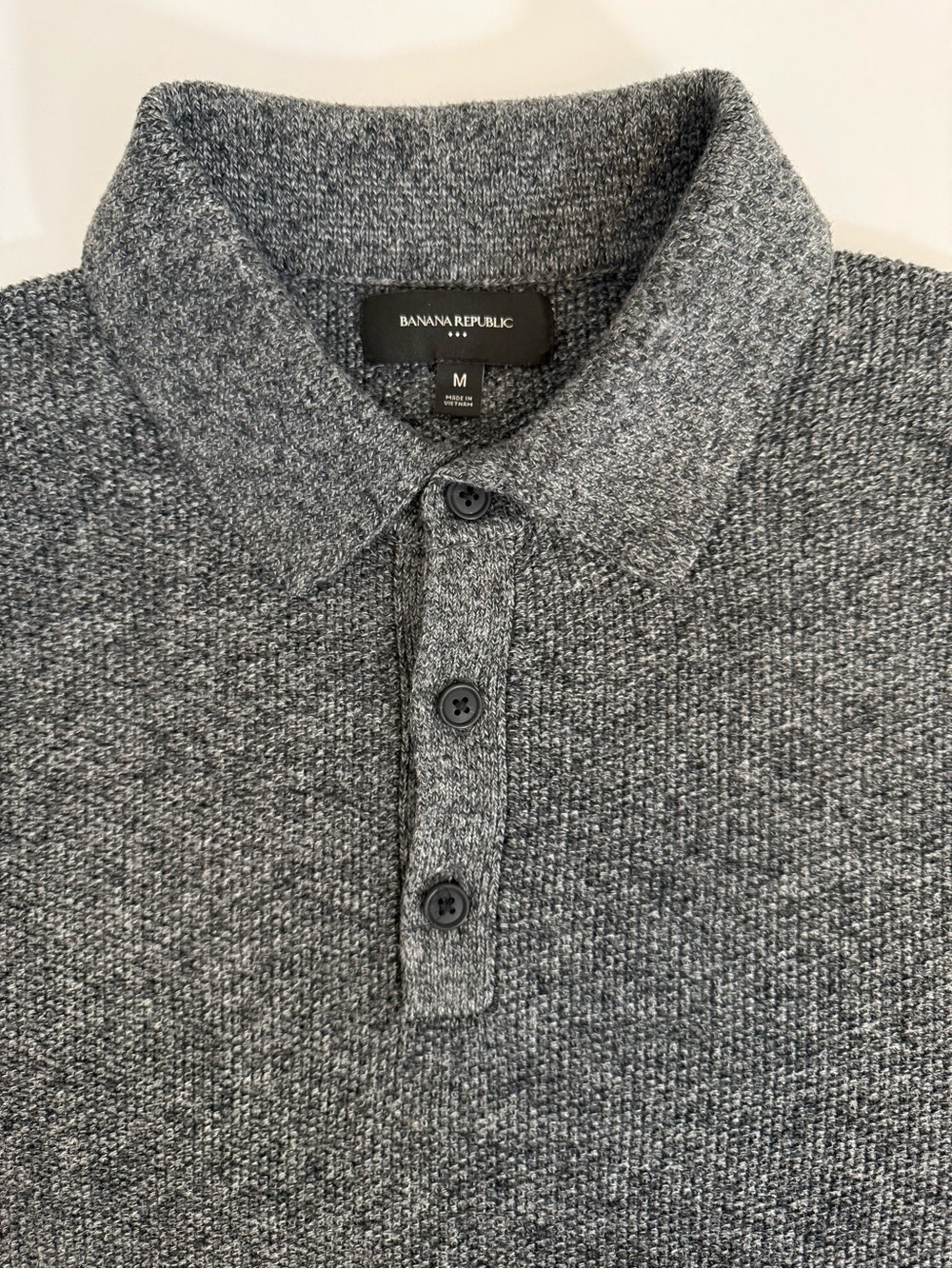 NWOT | Banana Republic Charcoal Men's Seed Stitch Merino Wool Polo | Medium - Picture 4 of 13